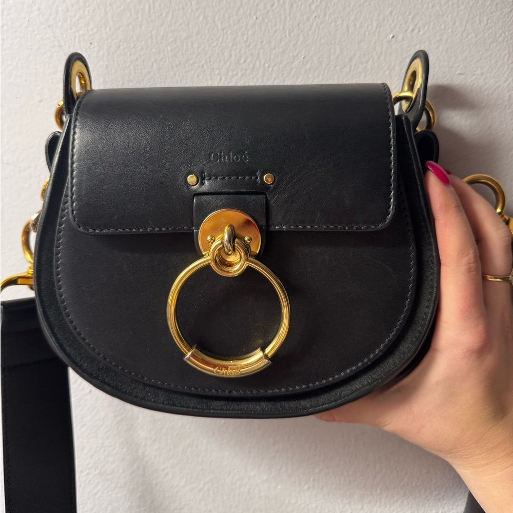 Chloe Small Tess Bag in Shiny and Suede Leather